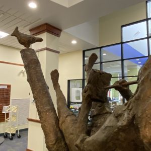 Closeup of "Tree of Inspiration" sculpture at Goodnow Library in Sudbury, MA